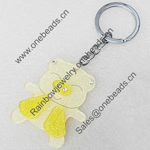 Iron Key Chains with Acrylic Charm, Length Approx:4.3-inch, Sold by Dozen