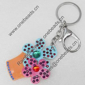 Iron Key Chains with Acrylic Charm, Length Approx:4.3-inch, Sold by Dozen