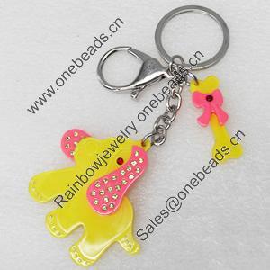 Iron Key Chains with Acrylic Charm, Length Approx:4.3-inch, Sold by Dozen
