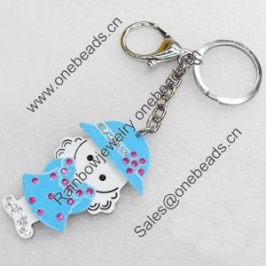 Iron Key Chains with Acrylic Charm, Length Approx:4.3-inch, Sold by Dozen