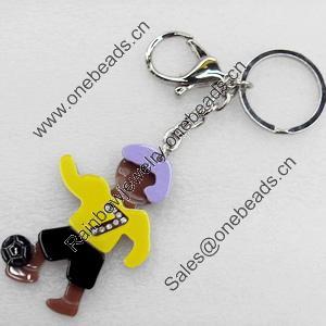 Iron Key Chains with Acrylic Charm, Charm width:45mm, Length Approx:5.3-inch, Sold by Dozen