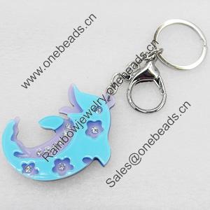 Iron Key Chains with Acrylic Charm, Charm width:43mm, Length Approx:4.9-inch, Sold by Dozen