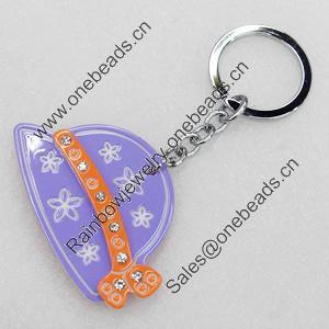 Iron Key Chains with Acrylic Charm, Charm width:60mm, Length Approx:3.9-inch, Sold by Dozen