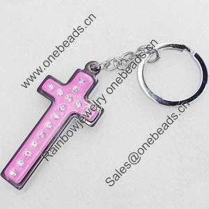 Iron Key Chains with Acrylic Charm, Charm width:32mm, Length Approx:5.1-inch, Sold by Dozen