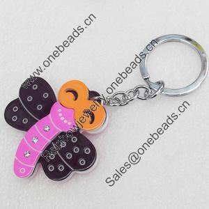 Iron Key Chains with Acrylic Charm, Charm width:56mm, Length Approx:4.5-inch, Sold by Dozen