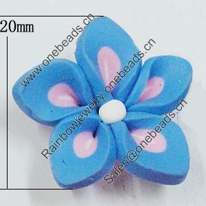 Handmade Polymer Clay Beads, Flower 20mm Hole:2mm, Sold by Bag 