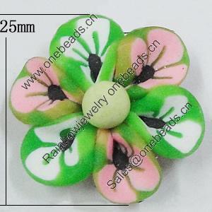 Handmade Polymer Clay Beads, Flower 25mm Hole:2mm, Sold by Bag 