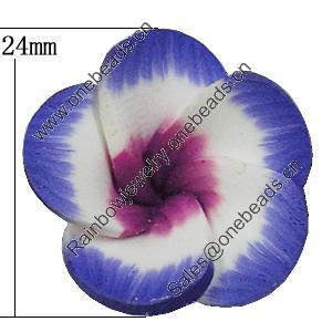 Handmade Polymer Clay Beads, Flower 24mm Hole:2mm, Sold by Bag 