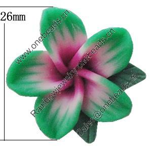 Handmade Polymer Clay Beads, Flower 26mm Hole:2mm, Sold by Bag 