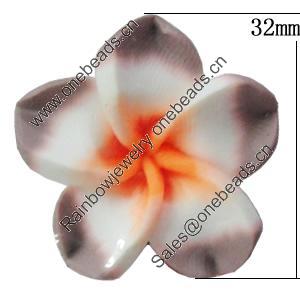 Handmade Polymer Clay Beads, Flower 32mm Hole:2mm, Sold by Bag 