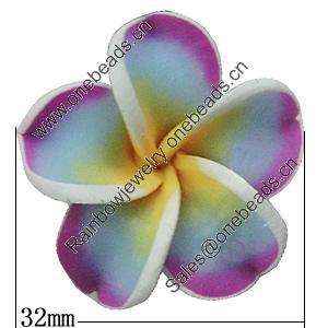 Handmade Polymer Clay Beads, Flower 32mm Hole:2mm, Sold by Bag 