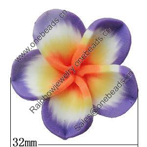 Handmade Polymer Clay Beads, Flower 32mm Hole:2mm, Sold by Bag 