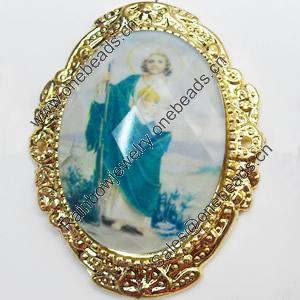 Jewelry Findings, CCB Plastic Pendant Setting with Resin Cabochon, 42x54mm, Sold by PC