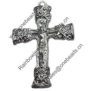 Jewelry Findings, CCB Plastic Pendant Antique Silver, Cross, 43x63mm, Hole:4mm, Sold by PC