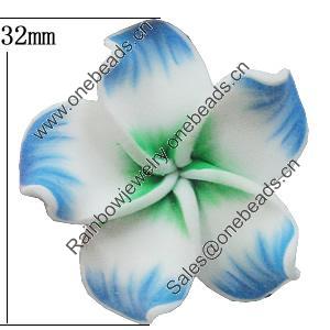 Handmade Polymer Clay Beads, Flower 32mm Hole:2mm, Sold by Bag 