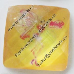 Resin Cabochons, No-Hole Jewelry findings, Faceted Square, 28mm, Sold by PC