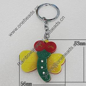Iron Key Chains with Acrylic Charm, Dragonfly 56x53mm, Sold by PC 