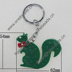 Iron Key Chains with Acrylic Charm, Squirrel 62x54mm, Sold by PC 