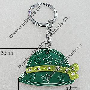Iron Key Chains with Acrylic Charm, Hat 59x39mm, Sold by PC 