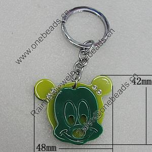 Iron Key Chains with Acrylic Charm, Animal Head 48x42mm, Sold by PC 