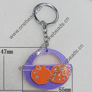 Iron Key Chains with Acrylic Charm, 55x47mm, Sold by PC 