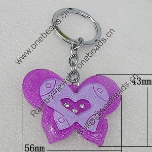Iron Key Chains with Acrylic Charm, Butterrfly 56x43mm, Sold by PC 