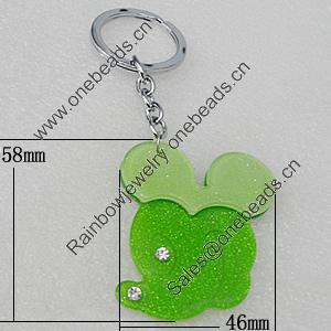Iron Key Chains with Acrylic Charm, Animal Head 46x58mm, Sold by PC 