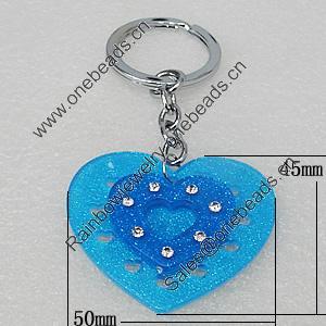 Iron Key Chains with Acrylic Charm, Heart 50x45mm, Sold by PC 