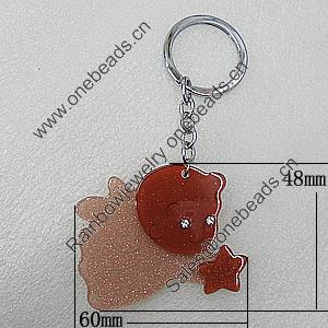 Iron Key Chains with Acrylic Charm, 60x48mm, Sold by PC 