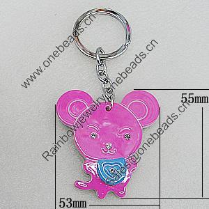 Iron Key Chains with Acrylic Charm, 53x55mm, Sold by PC 