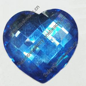 Resin Zircon, No-Hole Jewelry findings, Faceted Heart, 22mm, Sold by Bag
