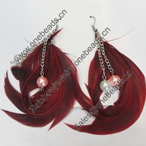 Fashional Earrings, Feather, Sold by Dozen 