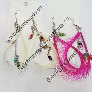 Fashional Earrings, Feather, Mix colour, Sold by Dozen 