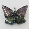 Dichroic Lampwork Glass Pendant with Metal Alloy Head, Butterfly 45x32mm, Sold by PC