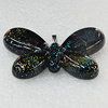 Dichroic Lampwork Glass Pendant with Metal Alloy Head, Butterfly 46x30mm, Sold by PC