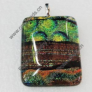 Dichroic Lampwork Glass Pendant with Metal Alloy Head, Rectangle 35x25mm, Sold by PC