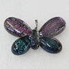 Dichroic Lampwork Glass Pendant with Metal Alloy Head, Butterfly 46x30mm, Sold by PC