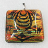 Dichroic Lampwork Glass Pendant with Metal Alloy Head, Square 35mm, Sold by PC
