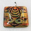 Dichroic Lampwork Glass Pendant with Metal Alloy Head, Square 33mm, Sold by PC