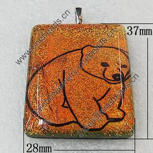 Dichroic Lampwork Glass Pendant with Metal Alloy Head, Rectangle 37x28mm, Sold by PC