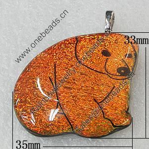 Dichroic Lampwork Glass Pendant with Metal Alloy Head, Animal 33x35mm, Sold by PC