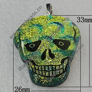 Dichroic Lampwork Glass Pendant with Metal Alloy Head, Skeleton 33x26mm, Sold by PC
