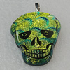 Dichroic Lampwork Glass Pendant with Metal Alloy Head, Skeleton 33x26mm, Sold by PC