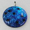 Dichroic Lampwork Glass Pendant with Metal Alloy Head, Flat Round 35mm, Sold by PC