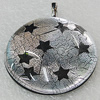 Dichroic Lampwork Glass Pendant with Metal Alloy Head, Flat Round 35mm, Sold by PC