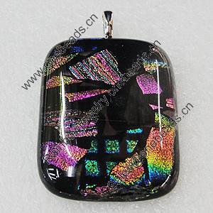 Dichroic Lampwork Glass Pendant with Metal Alloy Head, Rectangle 40x30mm, Sold by PC