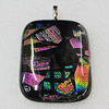 Dichroic Lampwork Glass Pendant with Metal Alloy Head, Rectangle 40x30mm, Sold by PC