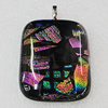 Dichroic Lampwork Glass Pendant with Metal Alloy Head, Rectangle 18x25mm, Sold by PC