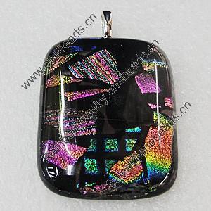 Dichroic Lampwork Glass Pendant with Metal Alloy Head, Rectangle 20x40mm, Sold by PC