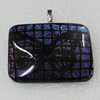 Dichroic Lampwork Glass Pendant with Metal Alloy Head, Rectangle 35x28mm, Sold by PC